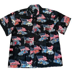 High Seas Trading Company Men's Hawaiian Shirt Hot Rods USA Flag XXL Patriotic